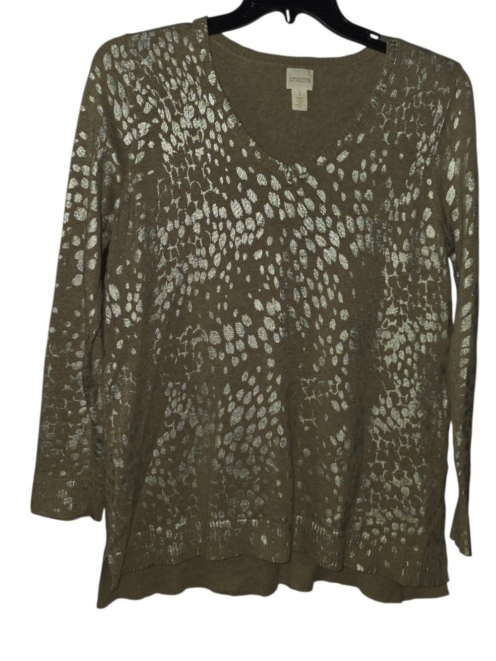 Chico's Animal Print Sweater Size 1 Large V-Neck Long Sleeve